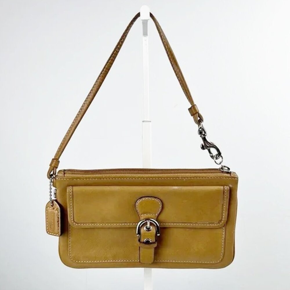 Coach Soho Buckle Tan Buttery Soft Leather Signature Monogram Y2K Wristlet